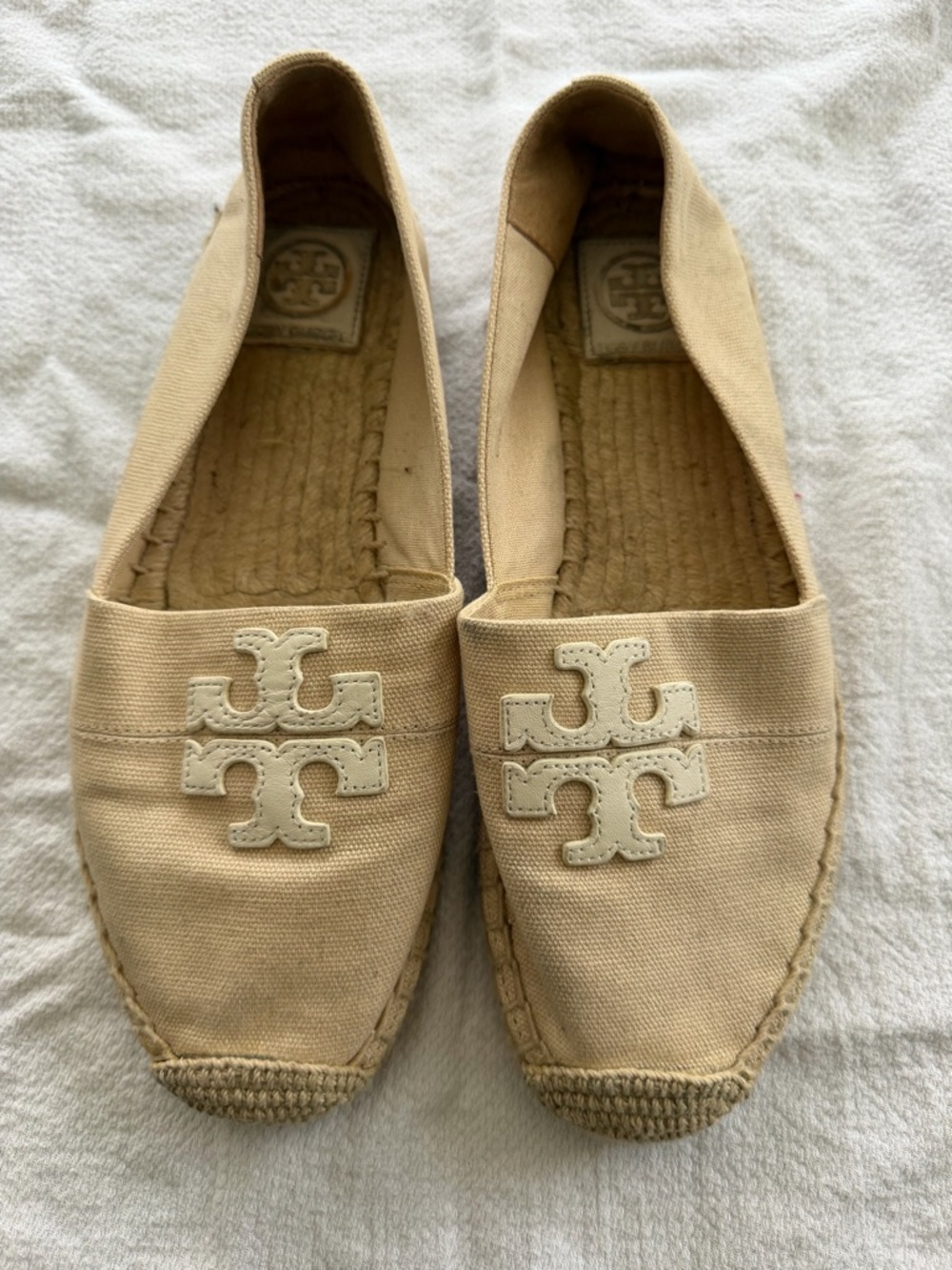 Tory Burch Neutral Canvas Logo Espadrille Flats